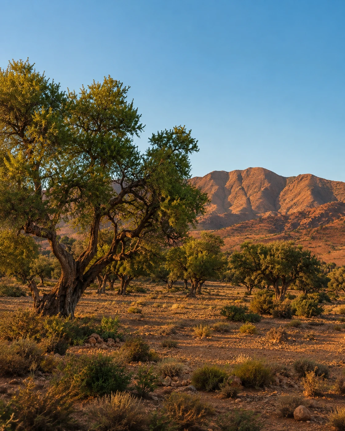 Arganiers dans un paysage montagneux marocain