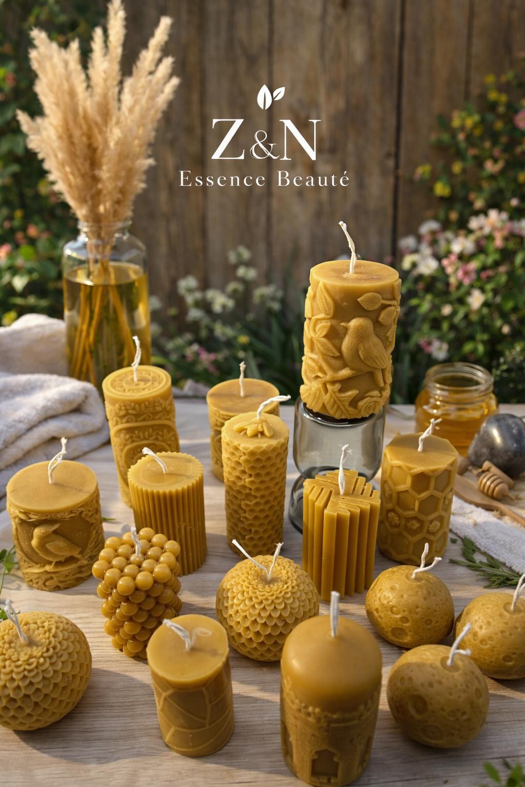 Assortiment de bougies artisanales en cire d’abeille Z&N Essence Beauté